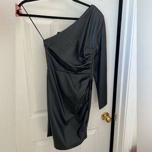 Express Black Leather One Shoulder Bodycon Dress